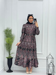 3344-Etnik Desen Elbise-Siyah