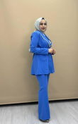 3417-İnci Yakalı Ceket Takım-Mavi