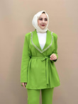 3417-İnci Yakalı Ceket Takım-Yeşil