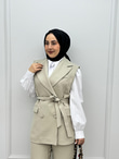 3467-Pantolon Takım-Krem