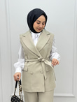 3467-Pantolon Takım-Krem