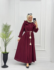 3719-Keten Elbise-Bordo