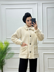3846-Peluş Ceket-Krem