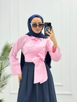 4032-Yandan Bağlamalı Gömlek-Pembe