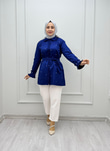 4050-Taşlı Tencel Gömlek-Lacivert