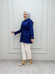 4050-Taşlı Tencel Gömlek-Lacivert