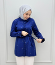 4050-Taşlı Tencel Gömlek-Lacivert
