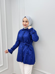4050-Taşlı Tencel Gömlek-Lacivert