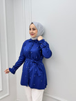 4050-Taşlı Tencel Gömlek-Lacivert