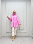 4050-Taşlı Tencel Gömlek-Pembe