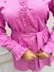 4050-Taşlı Tencel Gömlek-Pembe