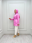 4050-Taşlı Tencel Gömlek-Pembe