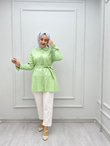 4050-Taşlı Tencel Gömlek-Su Yeşili