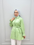 4050-Taşlı Tencel Gömlek-Su Yeşili
