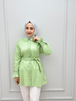 4050-Taşlı Tencel Gömlek-Su Yeşili