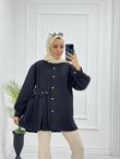 4051-Mini Kemerli Gömlek-Siyah