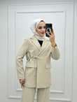4357-Pantolon Takım-Krem