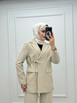 4357-Pantolon Takım-Krem