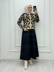 5011-Yumoş Kısa Hırka-Krem Leoparlı