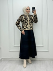 5011-Yumoş Kısa Hırka-Krem Leoparlı
