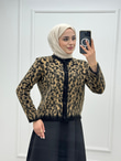 5011-Yumoş Kısa Hırka-Siyah Leoparlı