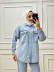 5880-İncili Denim Takım-Mavi