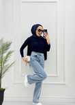 6005-Palazzo Denim Pantolon-Açık Mavi