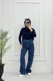 6005-Palazzo Denim Pantolon-Koyu Mavi