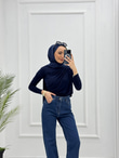 6005-Palazzo Denim Pantolon-Koyu Mavi