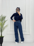 6005-Palazzo Denim Pantolon-Koyu Mavi