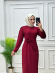 7433-Gül Broşlu Elbise-Bordo