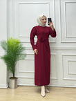 7433-Gül Broşlu Elbise-Bordo