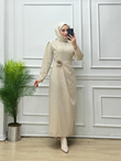 7433-Gül Broşlu Elbise-Krem