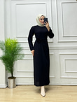 7433-Gül Broşlu Elbise-Siyah