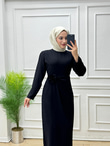7433-Gül Broşlu Elbise-Siyah