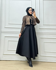 7444-Leopar Ceketli Elbise-Siyah
