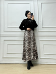 7689-Leopar Saten Etek-Krem
