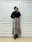 7689-Leopar Saten Etek-Krem