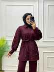 7930-Pantolon Takım-Bordo