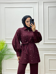 7930-Pantolon Takım-Bordo