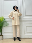 7930-Pantolon Takım-Krem
