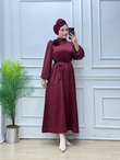 9190-Ahsen Z*ra Saten Elbise-Bordo
