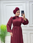 9190-Ahsen Z*ra Saten Elbise-Bordo