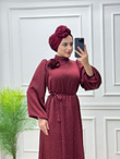 9190-Ahsen Z*ra Saten Elbise-Bordo
