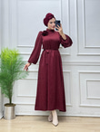 9190-Ahsen Z*ra Saten Elbise-Bordo