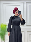 9190-Ahsen Z*ra Saten Elbise-Siyah