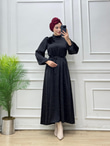 9190-Ahsen Z*ra Saten Elbise-Siyah