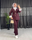 9338-Pantolon Takım-Bordo