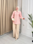Br2171-Fırfırlı Gofre Gömlek-Pembe