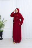 Cw6815-Şifon Dantelli Biye Kemerli Elbise-Bordo